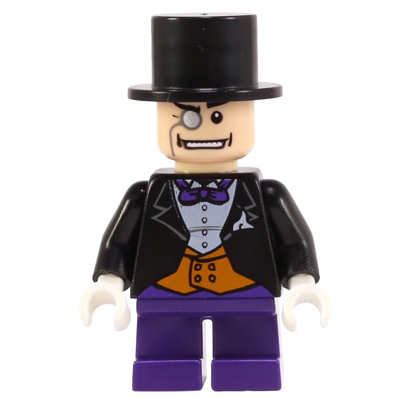 Le pingouin aux jambes courtes violet foncé et gilet orange (The Penguin with Dark Purple Short Legs and Orange Vest)