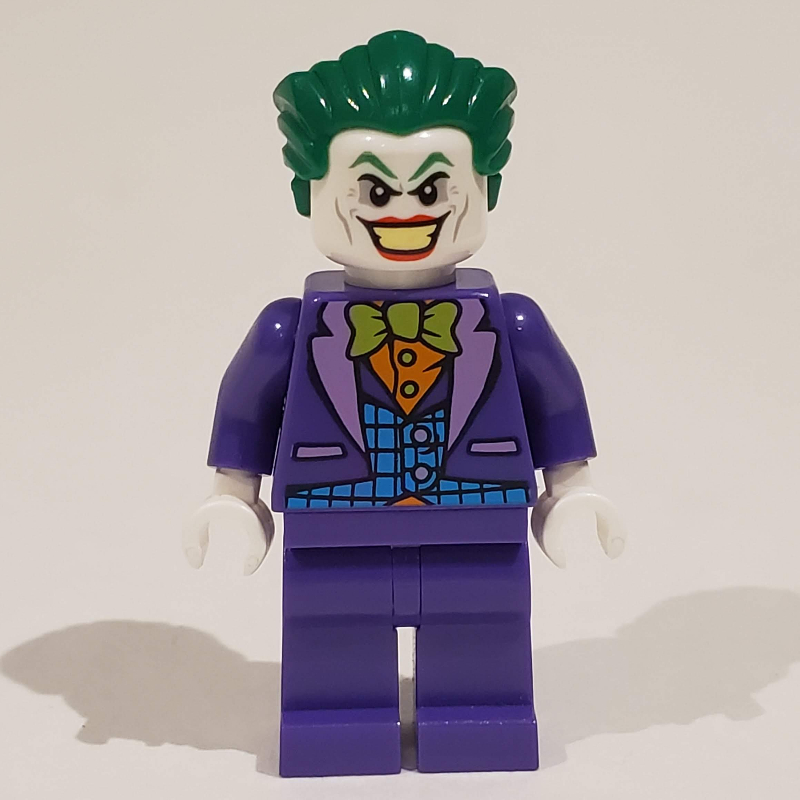 Le Joker avec gilet bleu, chemise orange, nœud papillon vert citron (The Joker with Blue Vest, Orange Shirt, Lime Bow Tie)