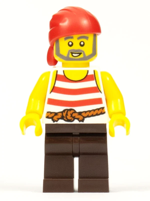Pirate - rayures rouges, jambes brun foncé, bandana rouge (Pirate - Red Stripes, Dark Brown Legs, Red Bandana)