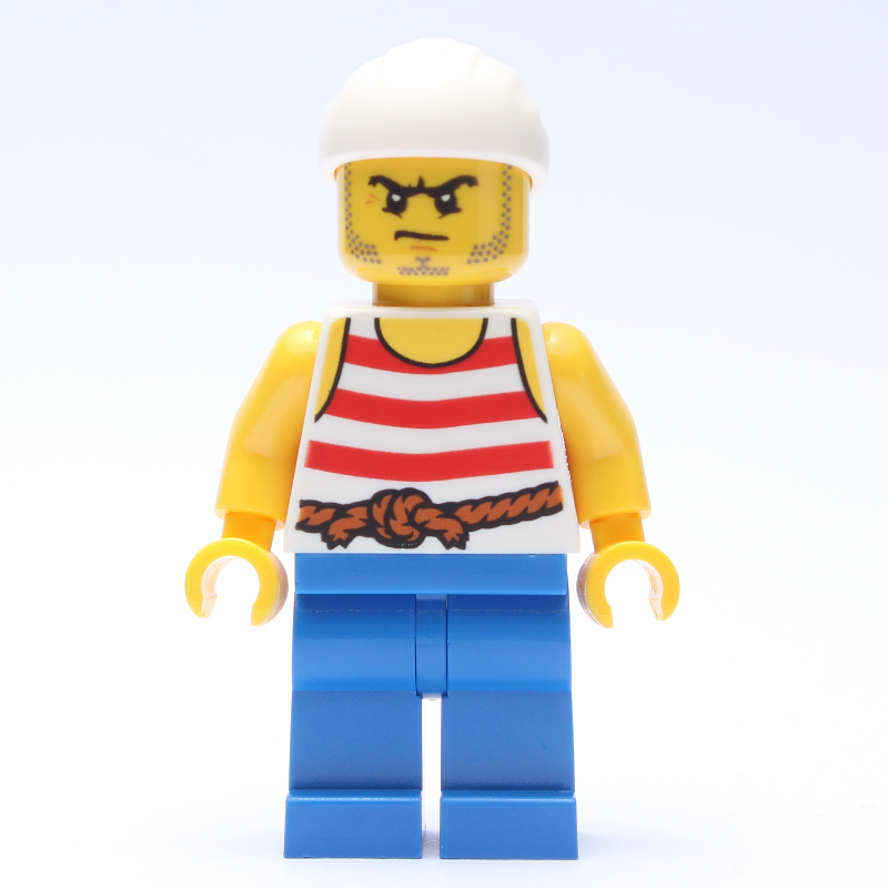 Pirate - rayures rouges, jambes bleues, bandana blanc (Pirate - Red Stripes, Blue Legs, White Bandana)