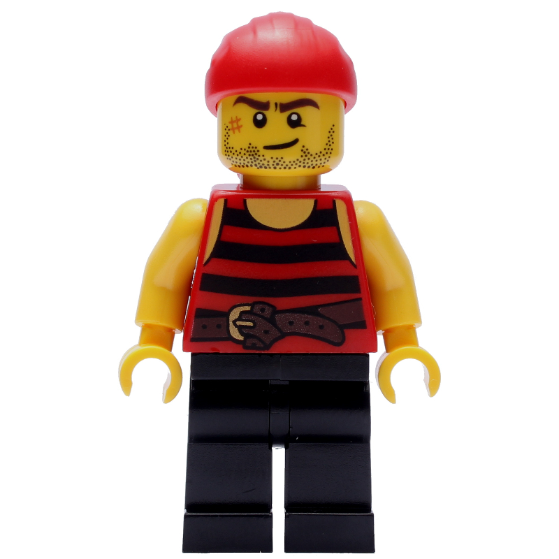 Pirate - rayures rouges, jambes noires, bandana rouge, cicatrice (Pirate - Red Stripes, Black Legs, Red Bandana, Scar)