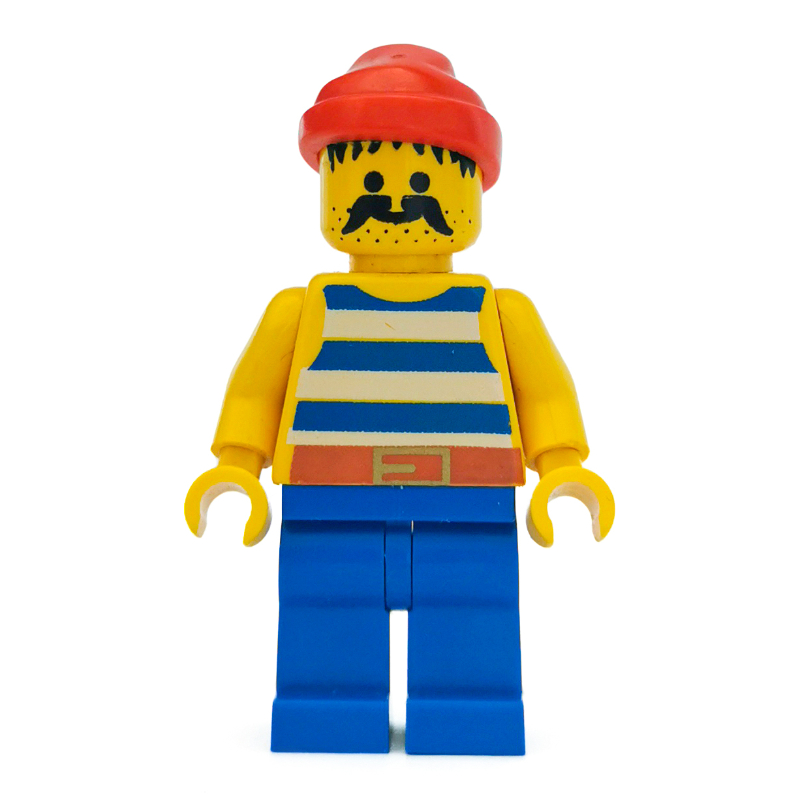 Pirate - rayures bleues, jambes bleues, bandana rouge, tête tenon solide (Pirate - Blue Stripes, Blue Legs, Red Bandana, Head Solid Stud)