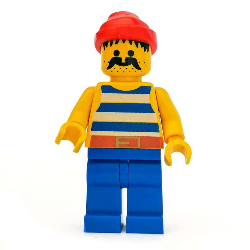 Pirate - rayures bleues, jambes bleues, bandana rouge, boucle de ceinture dorée, 3626b (Pirate - Blue Stripes, Blue Legs, Red Bandana, Gold Belt Buckle, 3626b)