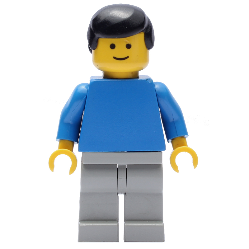 Homme - torse bleu, jambes gris clair, cheveux noirs (Man - Blue Torso, Light grey Legs, Black Hair)
