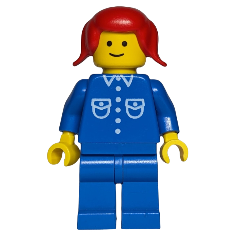 Femme -veste bleue, jambes bleues, cheveux roux (Woman -Blue Jacket, Blue Legs, Red Hair)