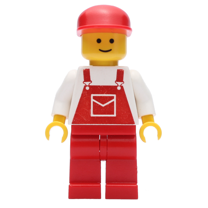 Homme - torse blanc, salopette rouge, casquette rouge (3626b tête) (Man - White Torso, Red Overall, Red Cap (3626b Head))