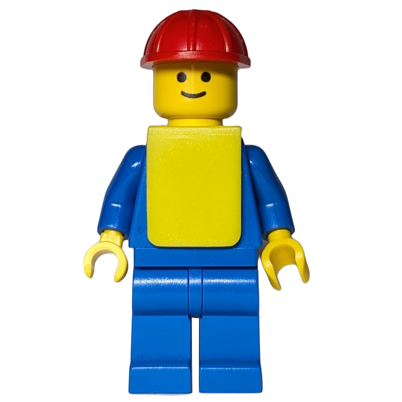 Homme - torse bleu, jambes bleues, casque rouge, gilet jaune (Man - Blue Torso, Blue Legs, Red Helmet, Yellow Vest)