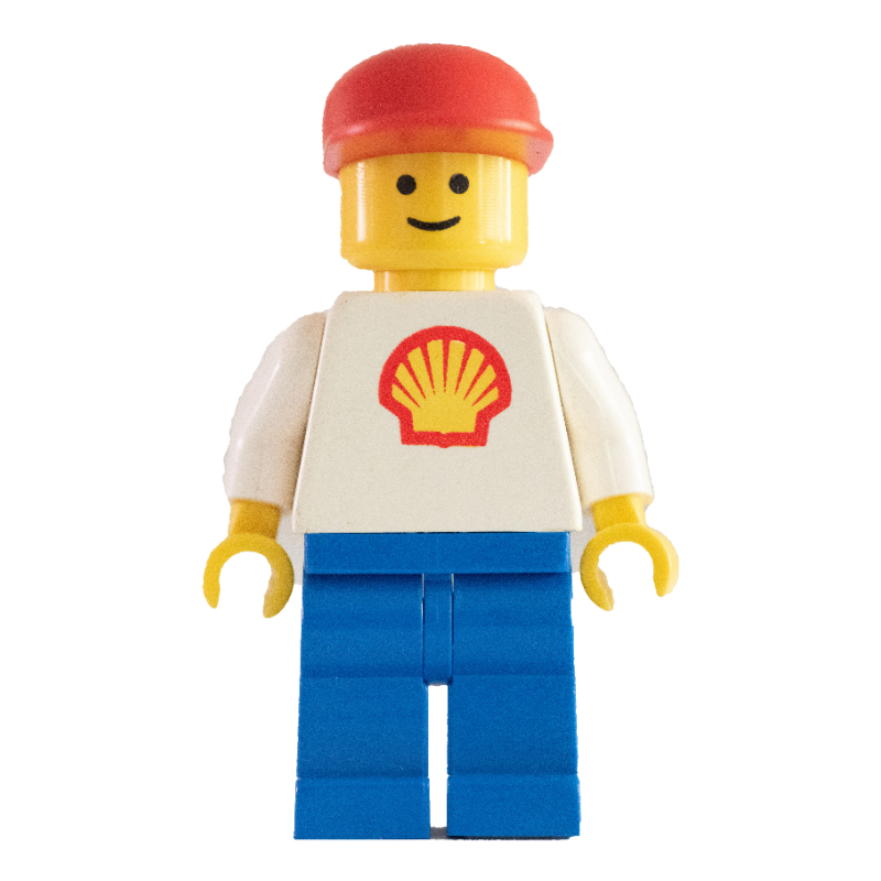 Coquille - torse blanc avec logo, jambes bleues, casquette rouge (Shell - White Torso with Logo, Blue Legs, Red Cap)