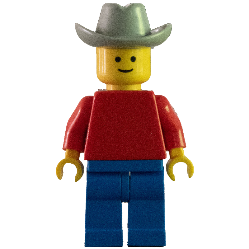 Homme - torse rouge, jambes bleues, tête de cowboy gris clair (Man - Red Torso, Blue Legs, Light grey Cowboy Head)