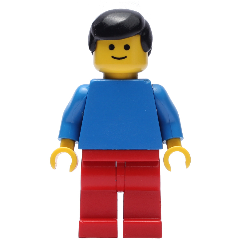 Homme - torse bleu, jambes rouges, cheveux noirs (Man - Blue Torso, Red Legs, Black Hair)