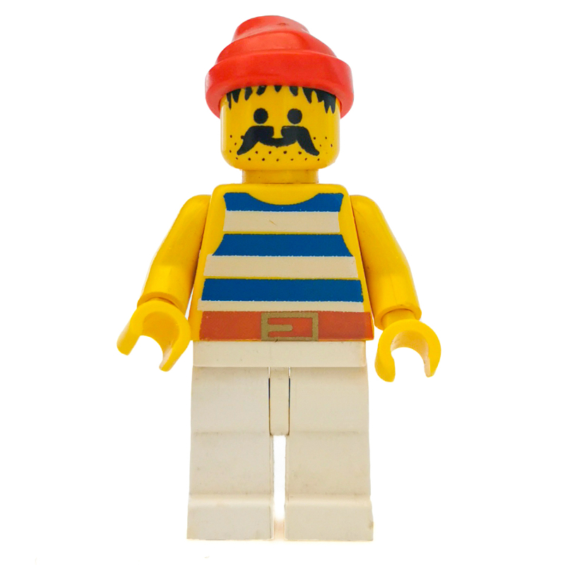 Pirate - rayures bleues, jambes blanches, bandana rouge, boucle de ceinture dorée, 3626b (Pirate - Blue Stripes, White Legs, Red Bandana, Gold Belt Buckle, 3626b)