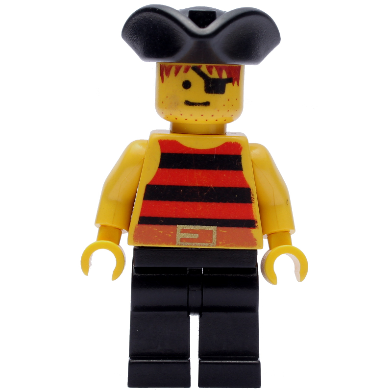 Pirate - rayures rouges/noires, jambes noires, tricorne noir (Pirate - Red/Black Stripes, Black Legs, Black Tricorne)