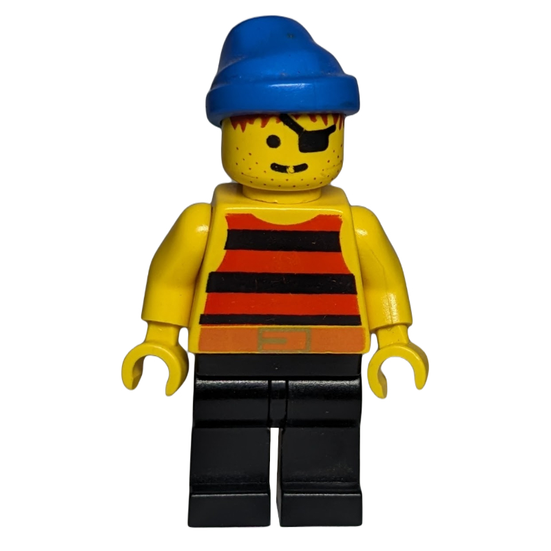 Pirate - rayures rouges/noires, jambes noires, bandana bleu (Pirate - Red/Black Stripes, Black Legs, Blue Bandana)