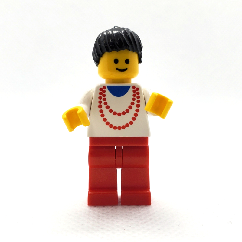 Femme - torse blanc, collier jaune, jambes rouges, cheveux noirs (Woman - White Torso, Yellow Necklace, Red Legs, Black Hair)