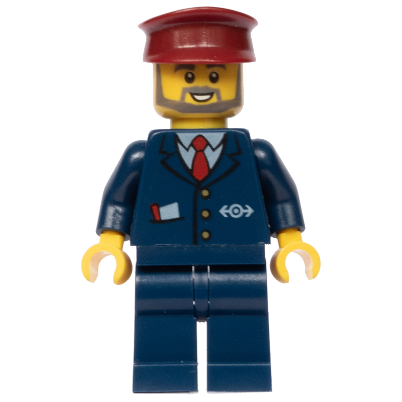 Conducteur - veste bleu foncé, jambes bleu foncé, chapeau rouge foncé, lunettes, barbe (Conductor - Dark Blue Jacket, Dark Blue Legs, Dark Red Hat, Glasses, Beard)