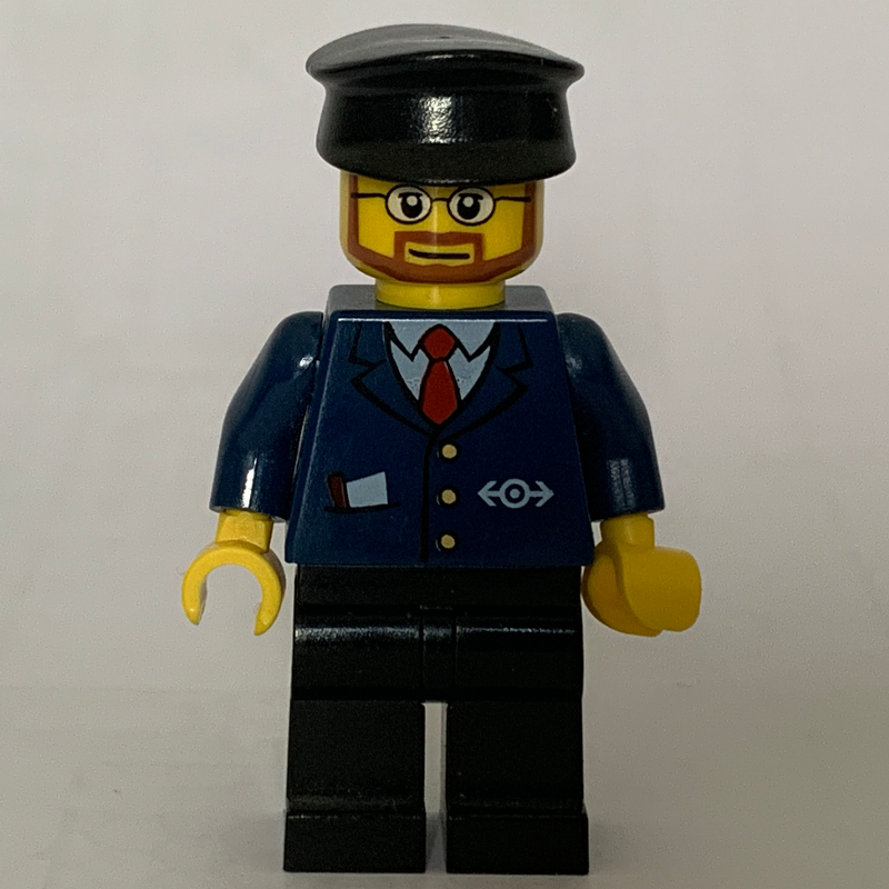 Conducteur - veste bleu foncé, jambes noires, chapeau noir, barbe (Conductor - Dark Blue Jacket, Black Legs, Black Hat, Beard)