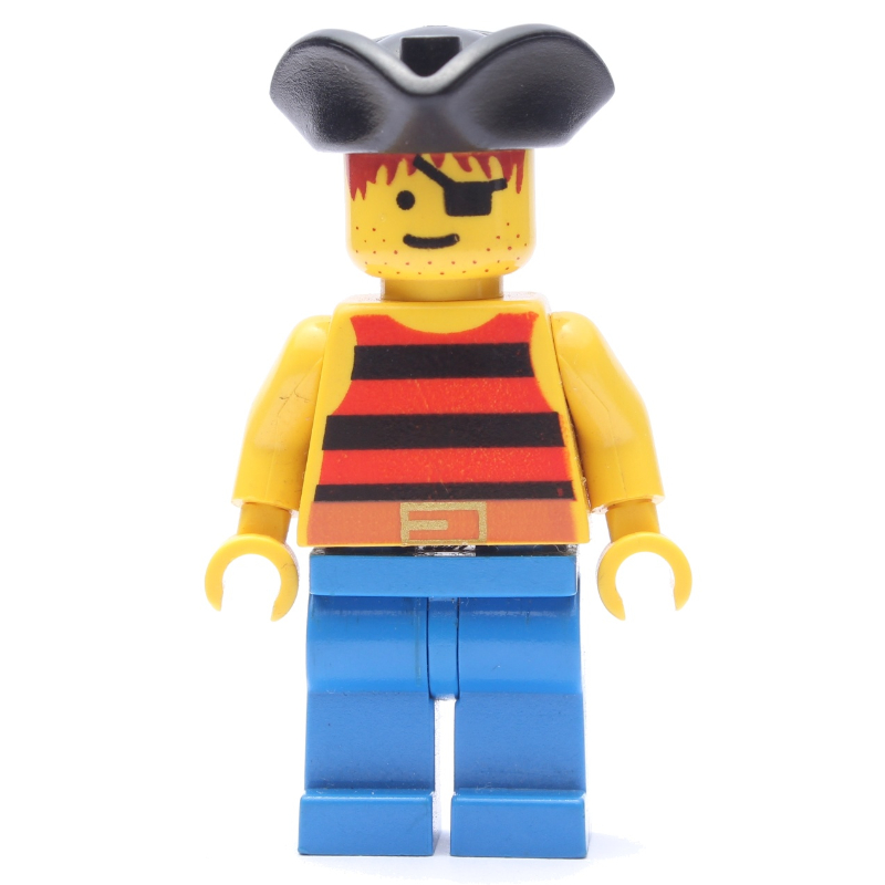 Pirate - rayures rouges/noires, jambes bleues, tricorne noir (Pirate - Red/Black Stripes, Blue Legs, Black Tricorne)