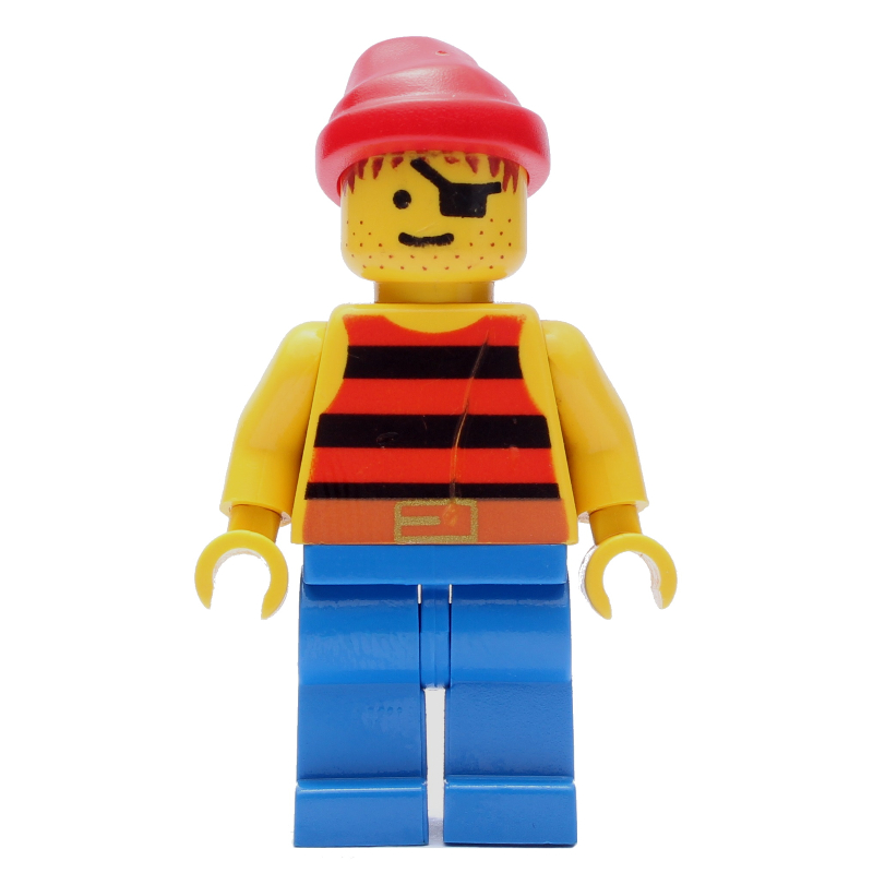 Pirate - rayures rouges/noires, jambes bleues, bandana rouge (Pirate - Red/Black Stripes, Blue Legs, Red Bandana)