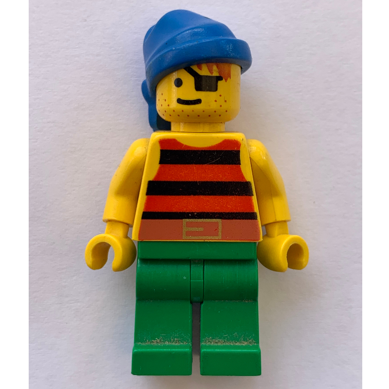 Pirate - rayures rouges/noires, jambes vertes, bandana bleu (Pirate - Red/Black Stripes, Green Legs, Blue Bandana)