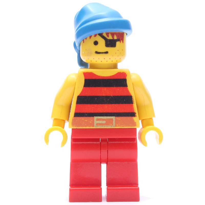 Pirate - rayures rouges/noires, jambes rouges, bandana bleu (Pirate - Red/Black Stripes, Red Legs, Blue Bandana)