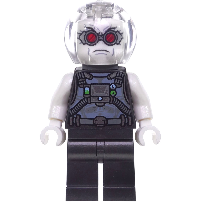 Mr. congeler en perle tenue gris foncé, avec lunettes rouges, et support de cou (Mr. Freeze in Pearl Dark Gray Outfit, with Red Goggles, and Neck Bracket)