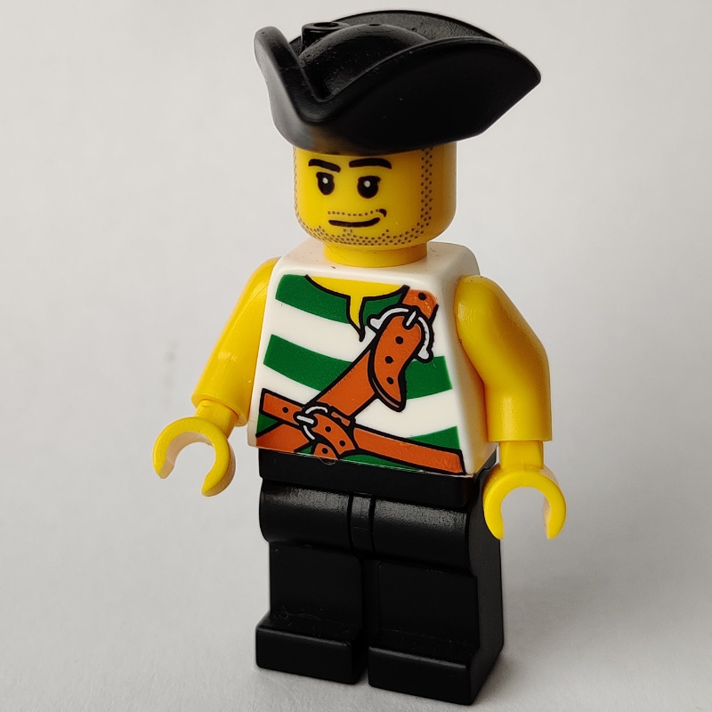 Pirate - rayures vertes, jambes noires, tricorne noir (Pirate - Green Stripes, Black Legs, Black Tricorne)