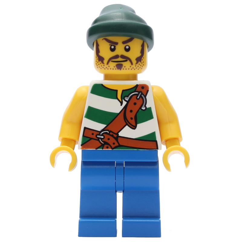 Pirate - rayures vertes, jambes bleues, bandana vert foncé (Pirate - Green Stripes, Blue Legs, Dark Green Bandana)