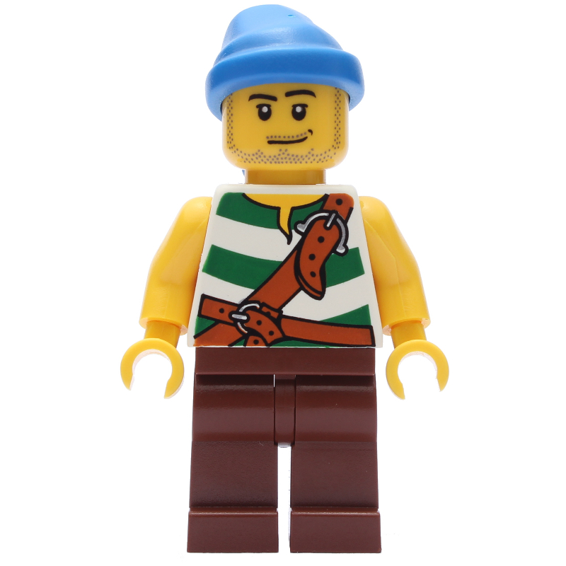 Pirate - rayures vertes, jambes brun rougeâtre, bandana bleu (Pirate - Green Stripes, Reddish Brown Legs, Blue Bandana)