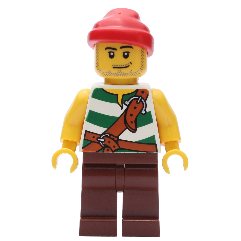 Pirate - rayures vertes, jambes brun rougeâtre, bandana rouge (Pirate - Green Stripes, Reddish Brown Legs, Red Bandana)