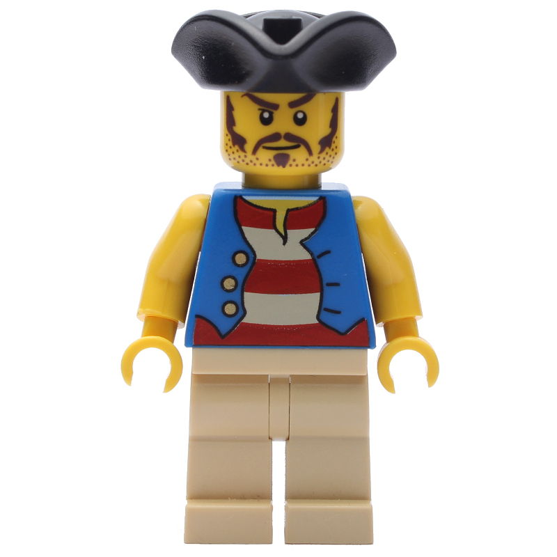 Pirate - gilet bleu, jambes beiges, tricorne noir (3626b tête) (Pirate - Blue Vest, Tan Legs, Black Tricorne (3626b Head))