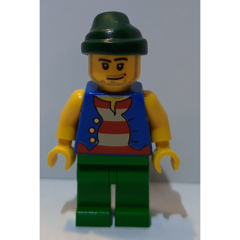 Pirate - gilet bleu, jambes vertes, bandana vert foncé, sourire en coin (Pirate - Blue Vest, Green Legs, Dark Green Bandana, Smirk)