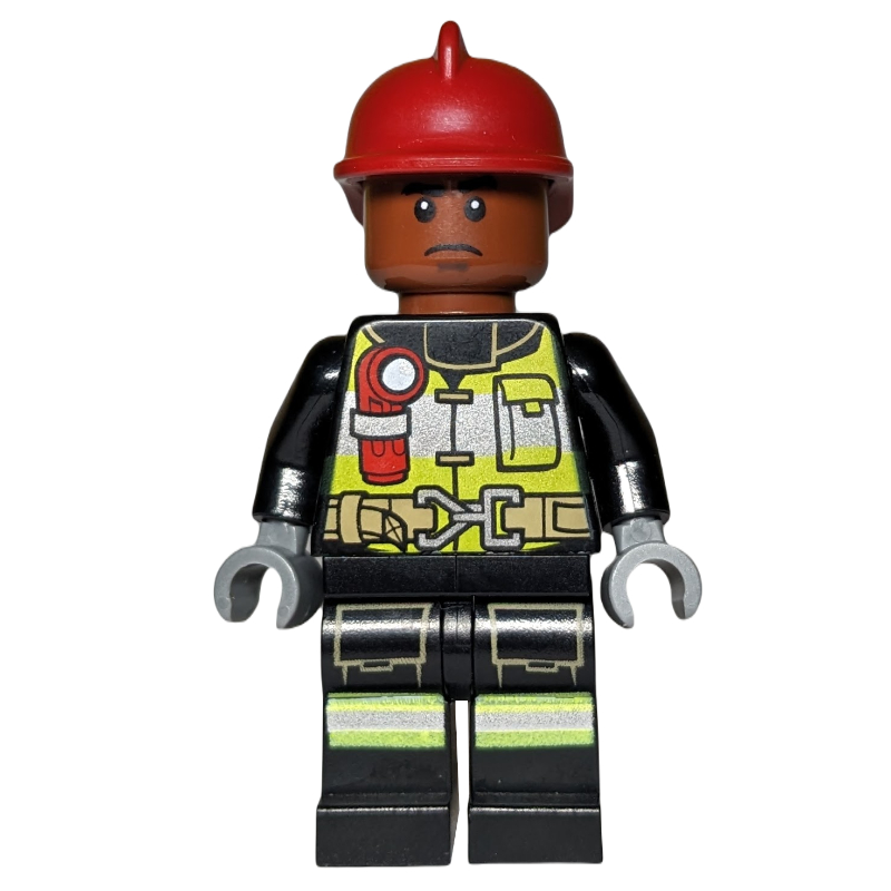 Pompier avec peau brun rougeâtre et casque de feu rouge foncé (Firefighter with Reddish Brown Skin and Dark Red Fire Helmet)