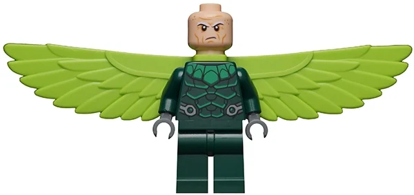 Vautour en tenue vert foncé avec ailes de vert citron (Vulture in Dark Green Outfit with Lime Wings)