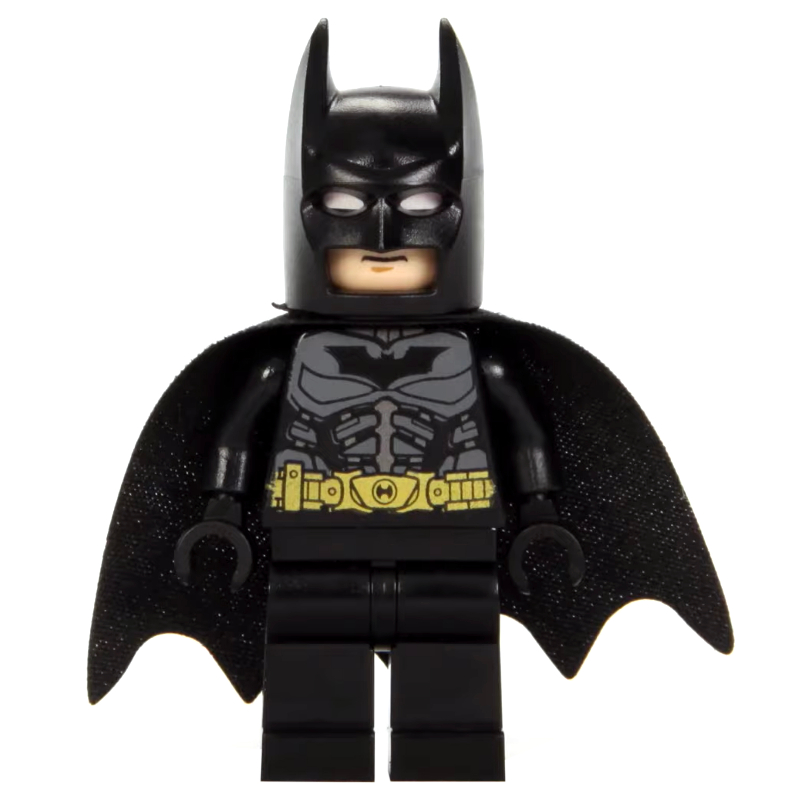 Batman, tenue noire, cape et cagoule noires, ceinture utilitaire jaune, logo Batman noir (Batman, Black Suit, Black Cape and Cowl, Yellow Utility Belt, Black Batman Logo)