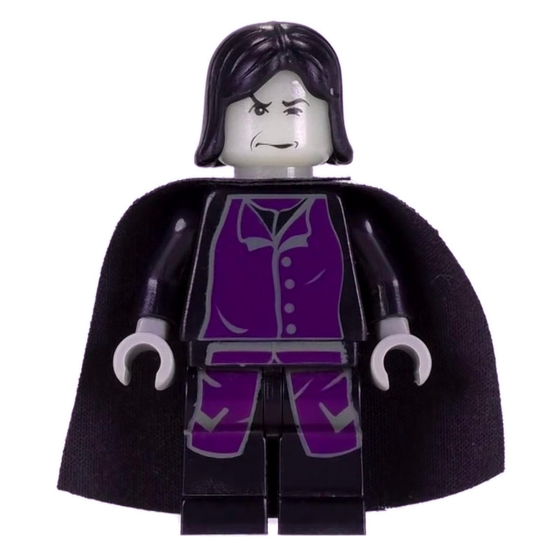Professeur Severus Rogue, lueur dans la tête sombre, longues robes violettes avec des boutons gris foncé, cape (Professor Severus Snape, Glow in the Dark Head, Long Purple Robes with Dark Gray Buttons, Cape)