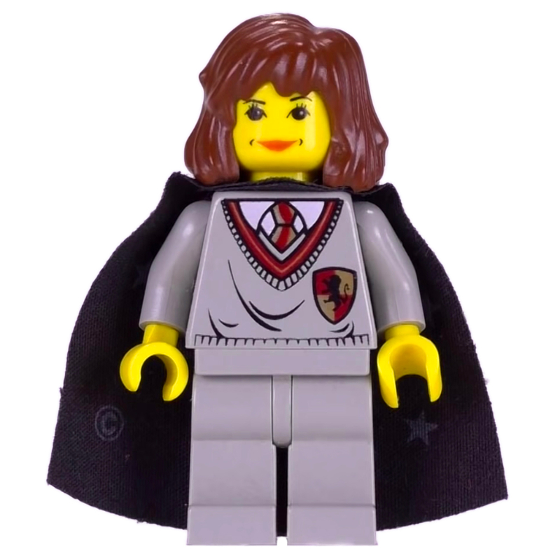 Hermione Granger, peau jaune, pull de Gryffondor avec blason, cape avec étoiles (Hermione Granger, Yellow Skin, Gryffindor Sweater with Crest, Cape with Stars)