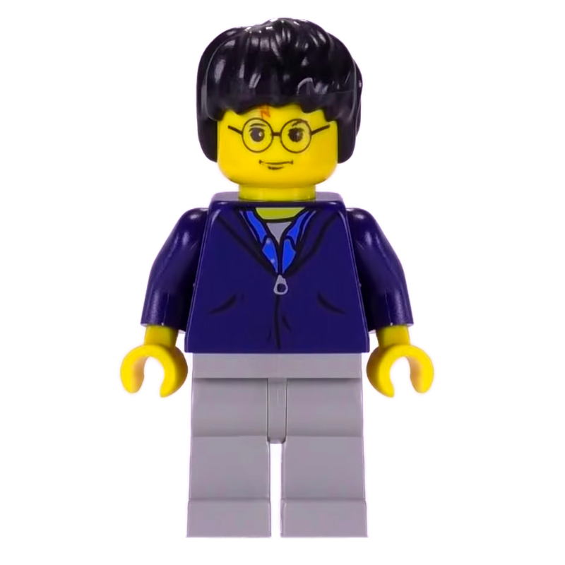 Harry Potter, peau jaune, veste bleu foncé avec fermeture à glissière (Harry Potter, Yellow Skin, Dark Blue Jacket with Zipper)