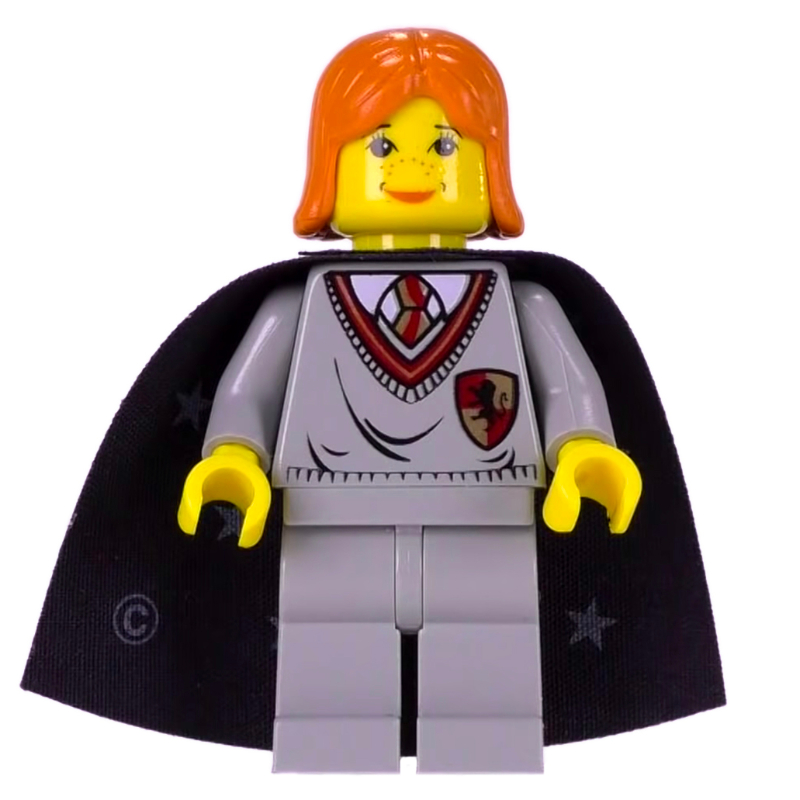Ginny Weasley, peau jaune, pull de Gryffondor avec blason, cape avec étoiles (Ginny Weasley, Yellow Skin, Gryffindor Sweater with Crest, Cape with Stars)