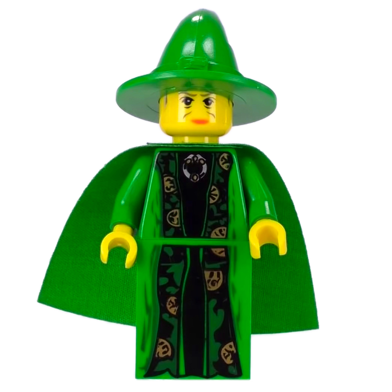 Professeur Minerva McGonagall, peau jaune, robe verte, chapeau, cape (Professor Minerva McGonagall, Yellow Skin, Green Robes, Hat, Cape)