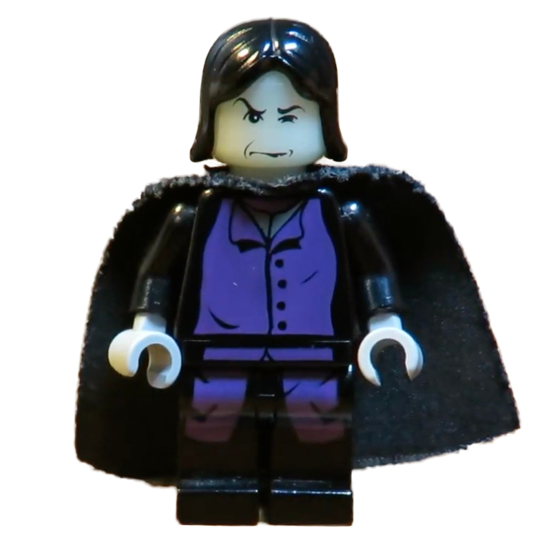 Professeur Severus Rogue, lueur dans la tête sombre, longues robes violettes avec des boutons noirs, cape (Professor Severus Snape, Glow in the Dark Head, Long Purple Robes with Black Buttons, Cape)