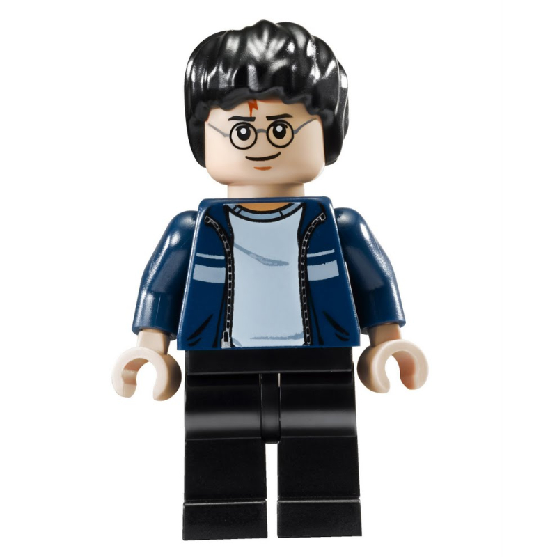 Harry Potter, veste ouverte bleu foncé sur chemise blanche, jambes noires (Harry Potter, Open Dark Blue Jacket over White Shirt, Black Legs)