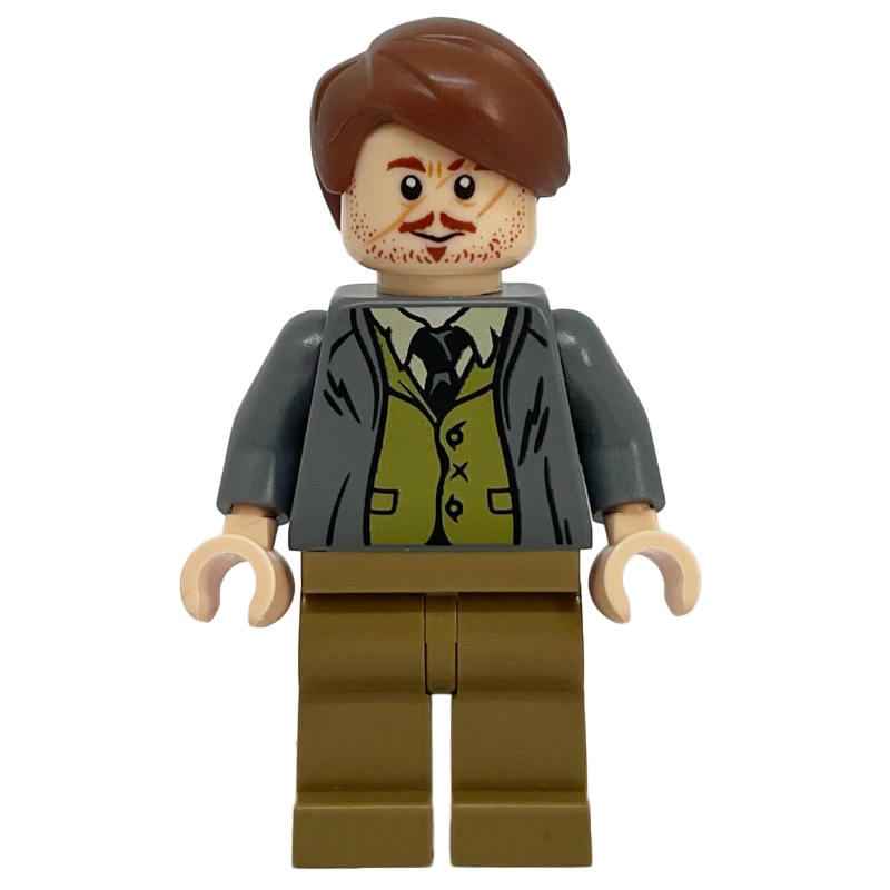 Remus Lupin, veste gris bleuté foncé sur gilet vert olive (Remus Lupin, Dark Bluish Gray Jacket over Olive Green Vest)