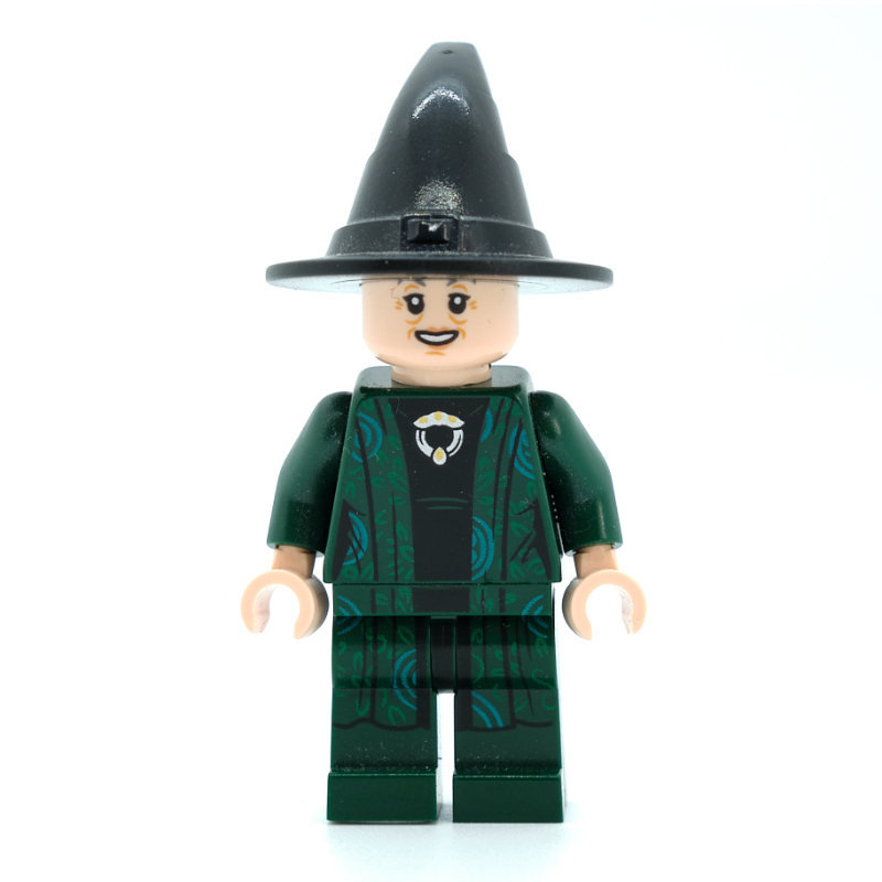 Professeur minerva mcgonagall, robes vert foncé, chapeau noir (tête double face) (Professor Minerva McGonagall, Dark Green Robes, Black Hat (Dual Sided Head))
