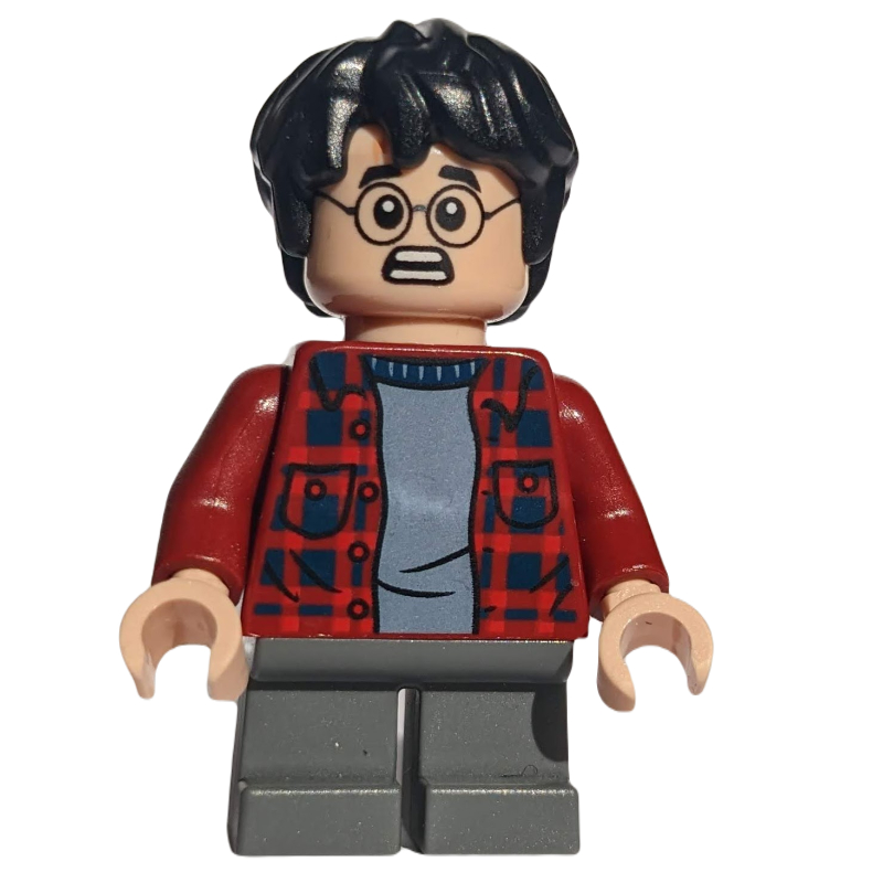 Harry Potter, chemise en flanelle rouge ouverte, jambes courtes gris bleuté foncé (Harry Potter, Open Red Flannel Shirt, Dark Bluish Grey Short Legs)
