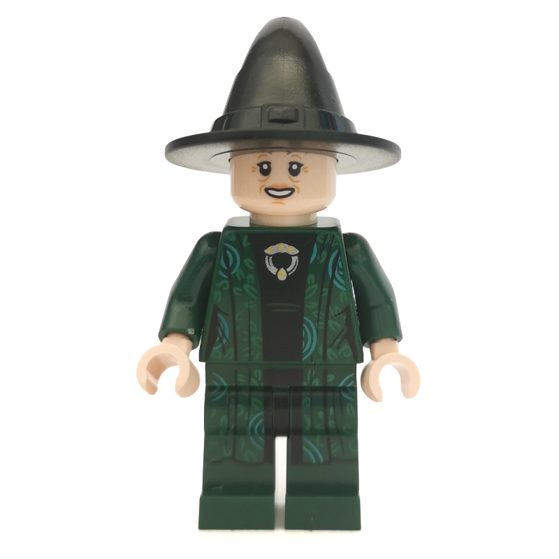 Professeur minerva mcgonagall, robes vert foncé, chapeau noir (tête simple face) (Professor Minerva McGonagall, Dark Green Robes, Black Hat (Single Sided Head))