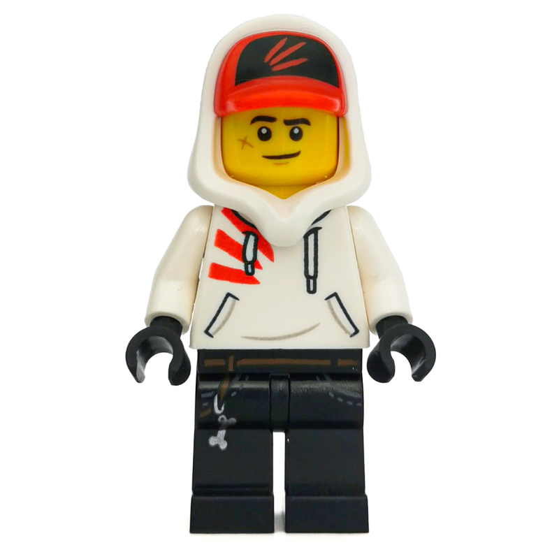 Jack Davids, sweat à capuche blanc avec capuche et casquette rouge (Jack Davids, White Hoodie with Hood and Red Cap)