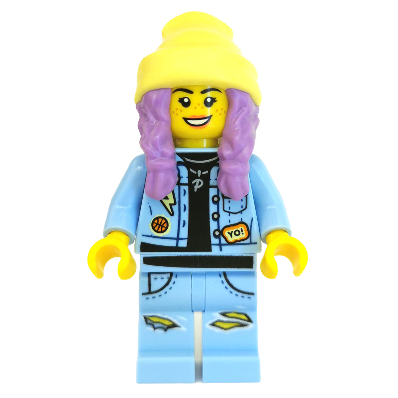 Parker L. Jackson, veste en denim bleu clair vif, bonnet jaune clair vif, cheveux lavande moyen (Parker L. Jackson, Bright Light Blue Denim Jacket, Bright Light Yellow Beanie Hat, Medium Lavender Hair)