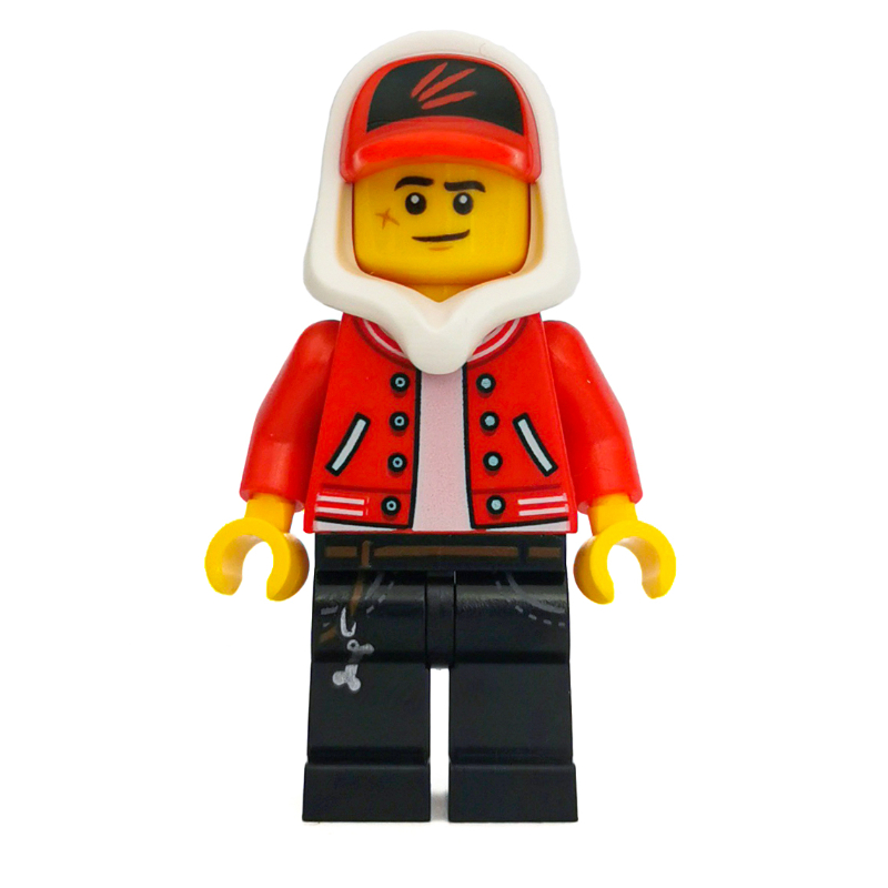 Jack Davids, veste rouge avec capuche blanche et casquette rouge, effrayé / sourire en coin (Jack Davids, Red Jacket with White Hood and Red Cap, Scared / Smirk)