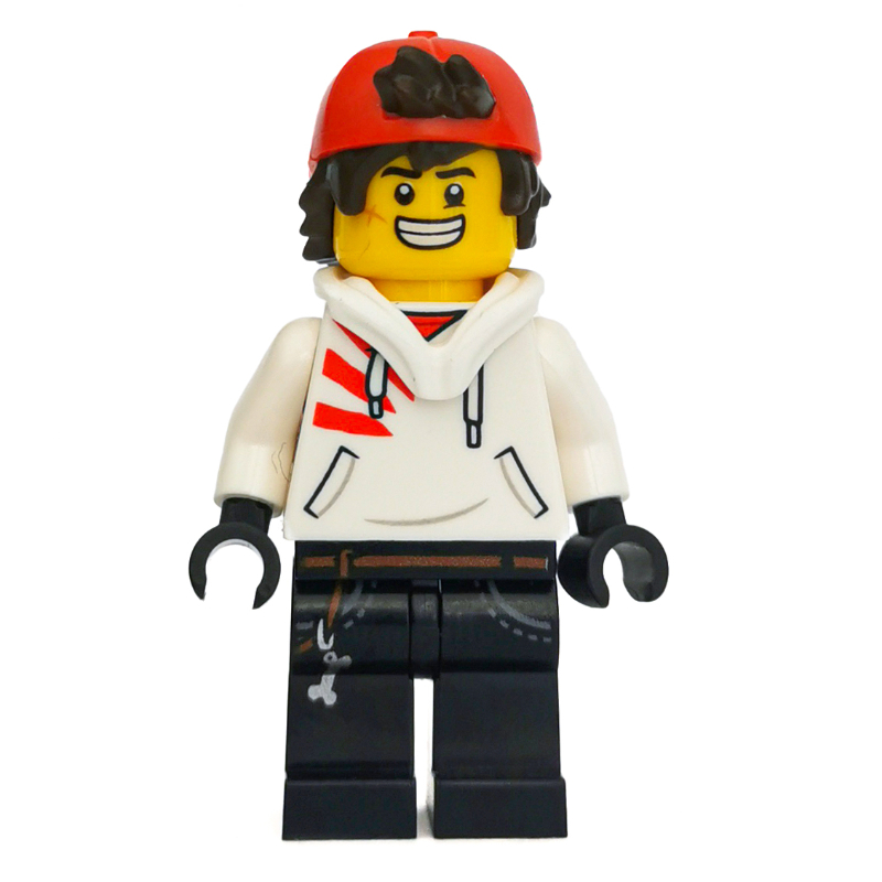Jack davids, sweat à capuche blanc avec capuche abaissée et casquette rouge, en colère / sourire (Jack Davids, White Hoodie with Downed Hood and Red Backwards Cap, Angry / Smile)