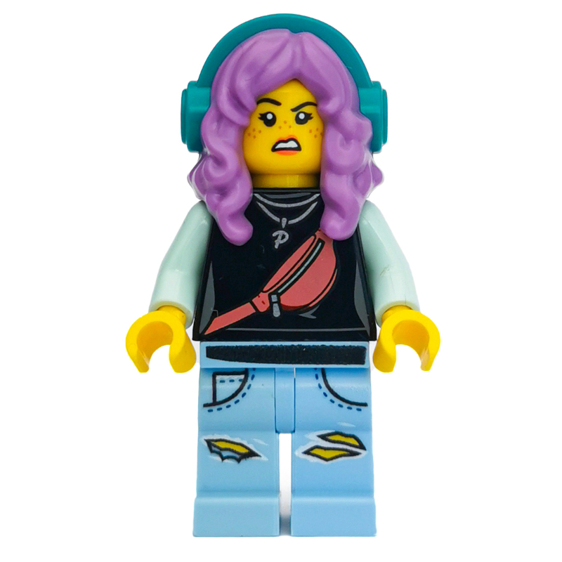 Parker L. Jackson, haut noir, cheveux lavande moyen avec casque, sourire / dégoûté (Parker L. Jackson, Black Top, Medium Lavender Hair with Headphones, Smile / Disgusted)